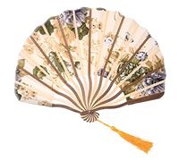 Ujjdwiurgh Abanico plegable de bambú con diseño de flores de peonía de estilo clásico, color beige