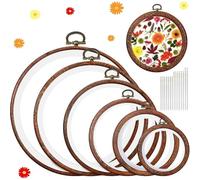 Ujjdwiurgh Anillo circular de goma para manualidades, 6 tamaños, marcos de bordado redondos de madera sintética con 16 agujas, para colgar