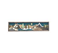 Ujjdwiurgh Arte de pared de montaña de madera, decoración artística a dos aguas, puesta de sol y luna