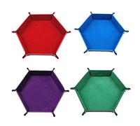 Ujjdwiurgh Bandeja de dados hexagonal de 4 piezas, soporte plegable de cuero, bandeja de almacenamiento para juegos de dados como juegos de mesa RPG