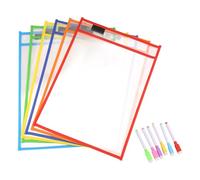 Ujjdwiurgh Bolsillos reutilizables de borrado en seco, paquete de 6 fundas reutilizables de borrado en seco, protector de hojas de colores surtidos, fundas de bolsillo de borrado en seco
