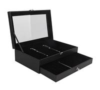 Ujjdwiurgh Caja de almacenamiento de madera con 24 ranuras para bolígrafos, 2 capas de poliuretano, organizador de joyas, de carbono