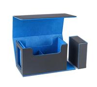 Ujjdwiurgh Caja de cartas con ventana de exhibición, funda para cartas con bandeja de dados, caja de almacenamiento de tarjetas magnética de 35 puntos, color azul
