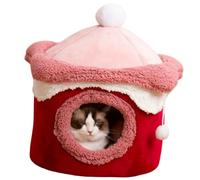 Ujjdwiurgh Casa para Perros y Gatos Cueva CáLido Invierno SueñO Profundo para Mascotas Casa de Helado GeoméTrica CóModo y Divertido para Mediano Rojo 48X48Cm