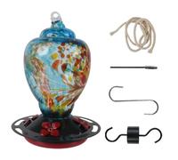 Ujjdwiurgh Comedero para Pájaros con 5 Perchas Comederos para Pájaros de Vidrio Soplado A Mano para Colgar Al Aire Libre 30 Onzas Líquidas,e