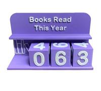 Ujjdwiurgh Contador de decoración de estantería, rastreador de lectura 3D, libro de desafíos para leer este año, letrero de bloque de números, color morado
