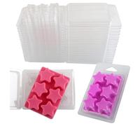 Ujjdwiurgh Contenedores de cera para derretir cera de plástico transparente vacía de 6 cavidades, 50 paquetes de conchas en forma de pentáculo para tartas, cera derretida, fácil de instalar, fácil de