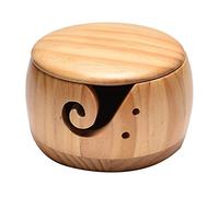 Ujjdwiurgh Cuenco de madera para hilo, cuencos de hilo con tapa para tejer ganchillo, soporte para bolas de hilo hecho a mano, cuenco de almacenamiento de hilo de madera clara