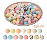 Ujjdwiurgh Cuentas de silicona de 15 mm, llavero de bricolaje, collar, pulsera, cuentas redondas, para joyas, collares, decoración del hogar, suministros de manualidades