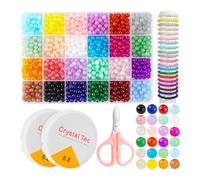 Ujjdwiurgh Cuentas Redondas de Vidrio para Hacer Joyas, Cuentas de Cristal de 24 Colores para Hacer Pulseras, Hacer Joyas y Manualidades de Bricolaje