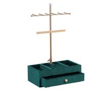 Ujjdwiurgh Estante para Joyas de 2 Niveles, Base de Madera Esmeralda, Almacenamiento de Joyas para Anillos con CajóN, Caja de Almacenamiento para Pulseras, Estante para ExhibicióN de Joyas B