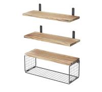 Ujjdwiurgh Estantes de BañO sobre Inodoro, Estantes Flotantes de Pared para BañO con Cesta de Alambre, Estante para DecoracióN de Pared de Madera