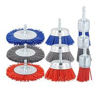 Ujjdwiurgh Filamento de alambre abrasivo con ruedas de cepillo de 3 tamaños, juego de nailon con taladro de 1/4 pulgadas para eliminar pintura oxidada