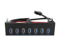 Ujjdwiurgh Hub USB 3.0 de 7 puertos de 5 Gbs de 5.25 pulgadas, panel frontal para caja de ordenador + USB 3.0 de 19 pines a cable macho tipo A PCI-E 1X PCI-E 16X