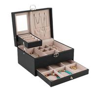 Ujjdwiurgh Joyero de PU con Doble CajóN, Joyero de Gran Capacidad, Caja de Almacenamiento para Anillos, Pendientes, Collares y Joyas
