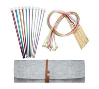 Ujjdwiurgh Juego de 24 ganchos de ganchillo tunecinos con estuche: juego de 24 ganchos de bambú de ganchillo tunecino con cable afgano de aluminio