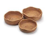 Ujjdwiurgh Juego de 3 cestas de ratán para pan, cuencos de frutas redondos, apilables, para almacenamiento, aperitivos, frutas, verduras, naturales