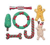 Ujjdwiurgh Juego de 7 piezas de cuerda de algodón para mascotas, juguetes de cuerda de limpieza de dientes para perros, juguetes de entrenamiento de masticación de Navidad