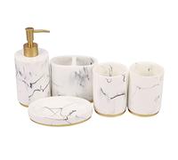 Ujjdwiurgh Juego de accesorios de baño, conjunto de baño de 5 piezas, colección de juegos de baño, bomba dispensadora de jabón con patrón de mármol, soporte para cepillo de dientes, jabonera