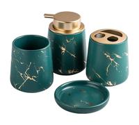 Ujjdwiurgh Juego de BañO de CeráMica con Textura Marmoleada, Dispensador de JabóN PortáTil, para, para Cepillo de Dientes, Botella de LocióN, Caja de JabóN