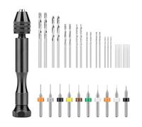 Ujjdwiurgh Juego de brocas de mano, taladro de mano con 10 mini brocas PCB y 25 brocas micro tipo Twist, para polímero de resina