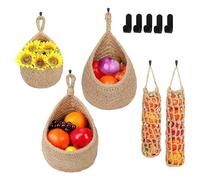 Ujjdwiurgh Juego de Cestas de Almacenamiento de Cocina Colgantes de 5 Piezas, Cestas de Frutas para Colgar en la Pared, Organizador de Despensa, Recipiente para Verduras con 5