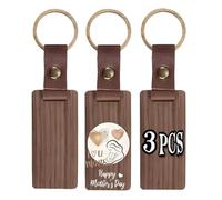 Ujjdwiurgh Juego de llaveros de madera de cuero en blanco, sin acabar, con correa de cuero, 3 piezas