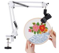 Ujjdwiurgh Kit de soporte de bordado blanco con agujero de 8 mm, soporte de bordado a mano giratorio de 360 grados para aro de bordado