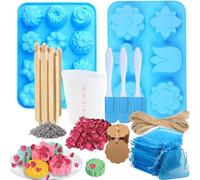 Ujjdwiurgh Kits de fabricación de jabón de bricolaje: molde de jabón, taza medidora, varilla agitadora, bolsa de organza, flores secas (azul)
