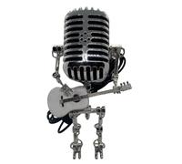 Ujjdwiurgh LáMpara de MicróFono - Cabezal de LáMpara MicróFono de Metal Vintage Robot LáMpara de Escritorio Adornos para el Hogar de Estilo Retro, y Plateado