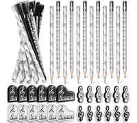 Ujjdwiurgh Lápices musicales con gomas de borrar con temática musical, lápices de madera, teclado a granel, divertidos lápices de borrador de regalo (48 piezas)