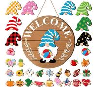 Ujjdwiurgh Letrero de bienvenida de gnomo de madera intercambiable con piezas magnéticas intercambiables de madera para decoración navideña B