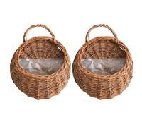 Ujjdwiurgh Maceta de mimbre natural montada en la pared, cesta de mimbre para jarrón, decoración de pared para el hogar, jardín, contenedor de almacenamiento, B