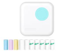 Ujjdwiurgh Mini Impresora de Pegatinas Impresora TéRmica Bluetooth con 10 Rollos de Papel y Pegatinas para ImáGenes, Recibos, Notas, Azul