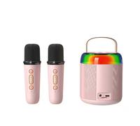 Ujjdwiurgh Mini Karaoke Audio con 2 MicróFonos InaláMbricos para NiñOs Adultos, Altavoz Bluetooth PortáTil de Juguete para NiñAs y NiñOs-Rosa