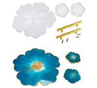 Ujjdwiurgh Molde de bandeja de silicona, 2 moldes epoxi para tazas de flores, 2 asas de metal dorado, utilizado para bandejas, manualidades y decoración del hogar