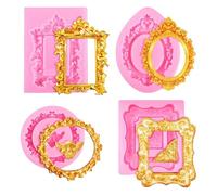 Ujjdwiurgh Moldes de silicona, 4 unidades, marco de fotos, estilo barroco, moldes de arcilla seca al aire, mini moldes de marco para decoración de cupcakes