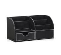 Ujjdwiurgh Organizador de escritorio de oficina con cajón, organizadores de escritorio y piezas con soporte para bolígrafos, bonito soporte para control remoto, color negro