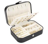 Ujjdwiurgh Organizador de joyas de viaje de doble capa, de piel sintética, portátil, pequeño, para mujeres y niñas, color negro