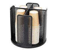 Ujjdwiurgh Organizador giratorio de tazas y tapas con 4 compartimentos, dispensador de tazas de café, soporte de almacenamiento para tazas de papel, para encimera, color negro, fácil de usar