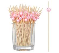 Ujjdwiurgh Palos de CóCtel Palitos de Madera Natural con Cuentas AcríLicas Rosas Palillos de Madera Palillos de CóCtel, Palitos de Comida para Fiesta en el Bar