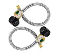 Ujjdwiurgh Paquete de 2 mangueras de propano RV de acero inoxidable con manómetro para tanques de 5 a 40 libras, manguera de propano trenzada de acero inoxidable de conexión rápida