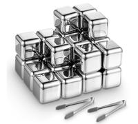 Ujjdwiurgh Paquete de 24 cubos de hielo de acero inoxidable para whisky con pinzas de hielo para beber vodka, licores, vino, bebidas, jugos, refrescos