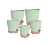 Ujjdwiurgh Paquete de 5 Macetas de Riego AutomáTico de 5 Pulgadas para Plantas de Interior, Macetas con Orificios de Drenaje y Cuerda de Mecha Verde