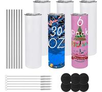 Ujjdwiurgh Paquete de 6 Vasos de Vidrio Sublimados de 30 Onzas con Tapa y Pajita, Vasos en con Aislamiento de Doble Pared de Acero Inoxidable, Bricolaje