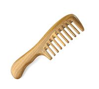 Ujjdwiurgh Peine de madera de sándalo natural de dientes anchos, sin estática, peine desenredante de madera con mango suave para cabello grueso y rizado y ondulado