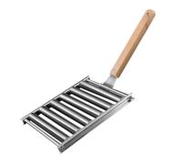 Ujjdwiurgh Rodillo para Perritos Calientes para Parrilla, Rodillo para Perritos Calientes, Rodillo para Salchichas, Rejilla de Acero Inoxidable con Manejar de Madera Extralargo