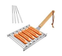 Ujjdwiurgh Rodillo para Perritos Calientes, Rejilla de Rodillo para Salchichas de Acero Inoxidable con Manejar de Madera, para Barbacoa para Perritos Calientes Cocidos Uniformemente
