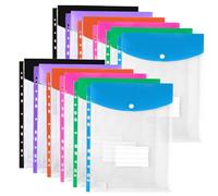 Ujjdwiurgh Sobres de plástico, bolsillos para carpeta de anillos de 3/4/11, carpeta de bolsillo, organizador de documentos expandible con botón a presión y etiqueta, paquete de 12