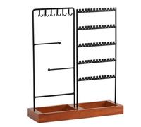 Ujjdwiurgh Soporte de hierro para pendientes, 5 niveles, con base de madera, para aretes, collares, pulseras, anillos, color negro